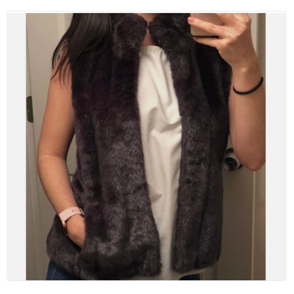 Banana Republic Women M Brown Faux Fur Vest Sleeveless Open Front Layer Mob Wife
